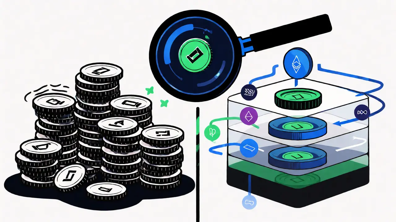 Technische Darstellung des Flusses von Dogelon Mars Tokens über Blockchains.