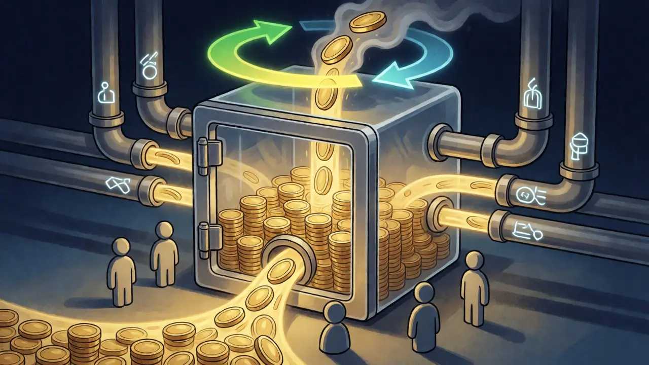 Technische Darstellung des Revenue-Sharing und Buy-and-Burn-Mechanismus