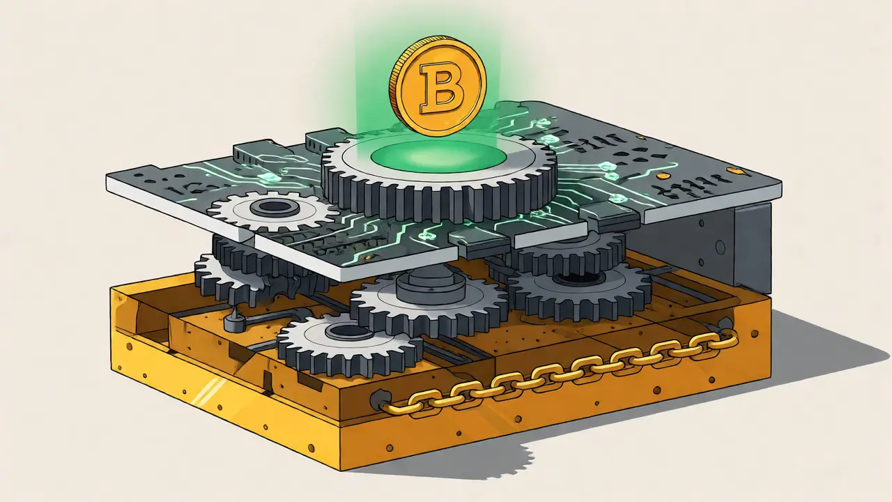 Technische Querschnittsansicht der BNB Smart Chain als Basis für den DIN-Token